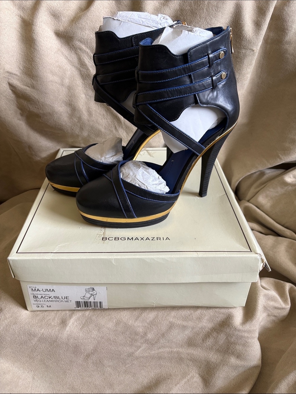 BCBGMAXAZRIA MA-UMA Black Blue Platform Heels Sz 9.5